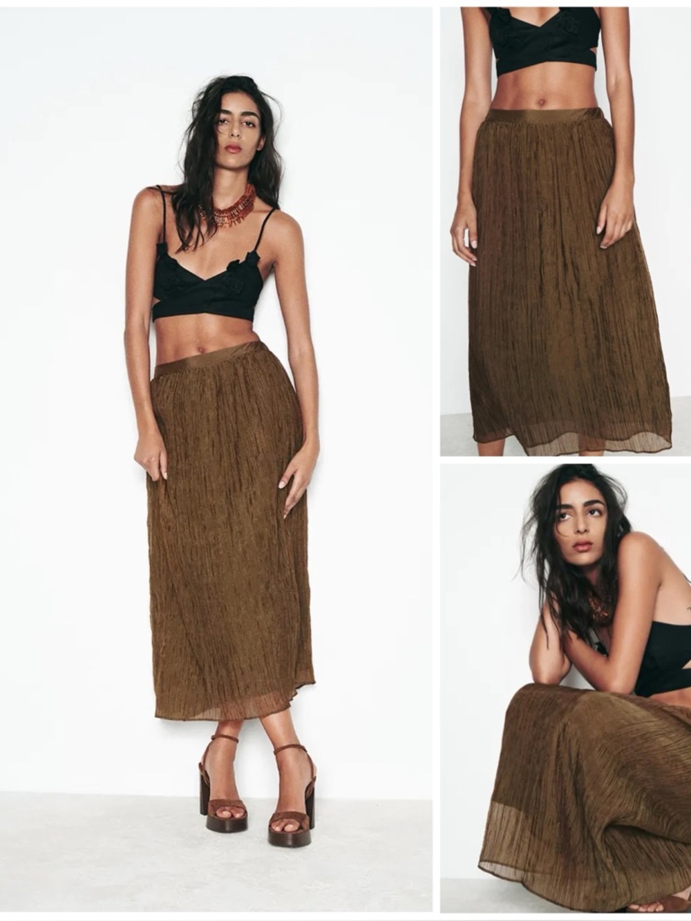 ZARA ~ Crinkled midi skirt